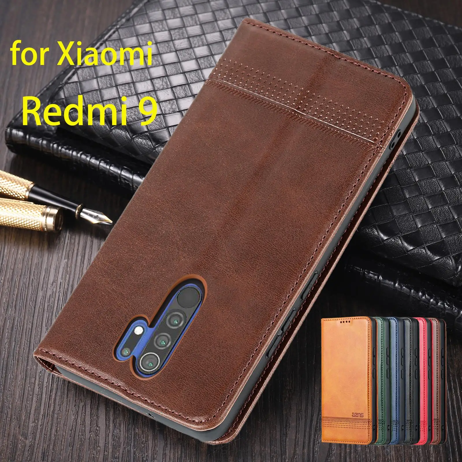 Luxo Magnética Adsorção Case Cabido de Couro para Xiaomi Redmi Redmi9 Flip Capa Protetora Capa Fundas Coque