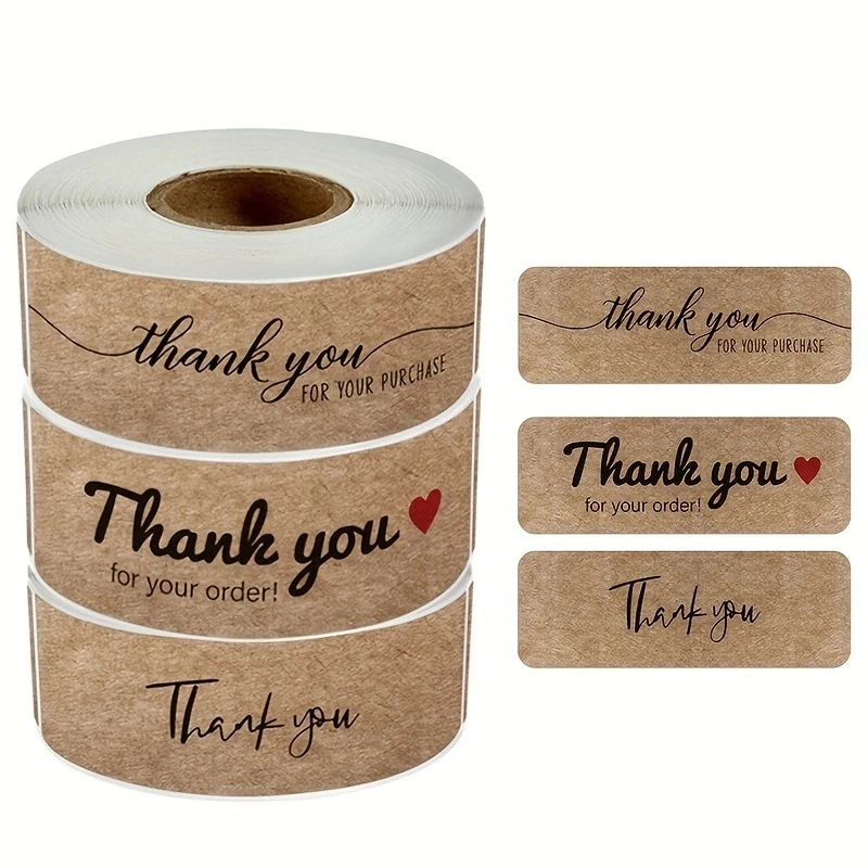 Kraft Paper Thank You Stickers for Gift Packaging and Business Labels - 120pcs Roll