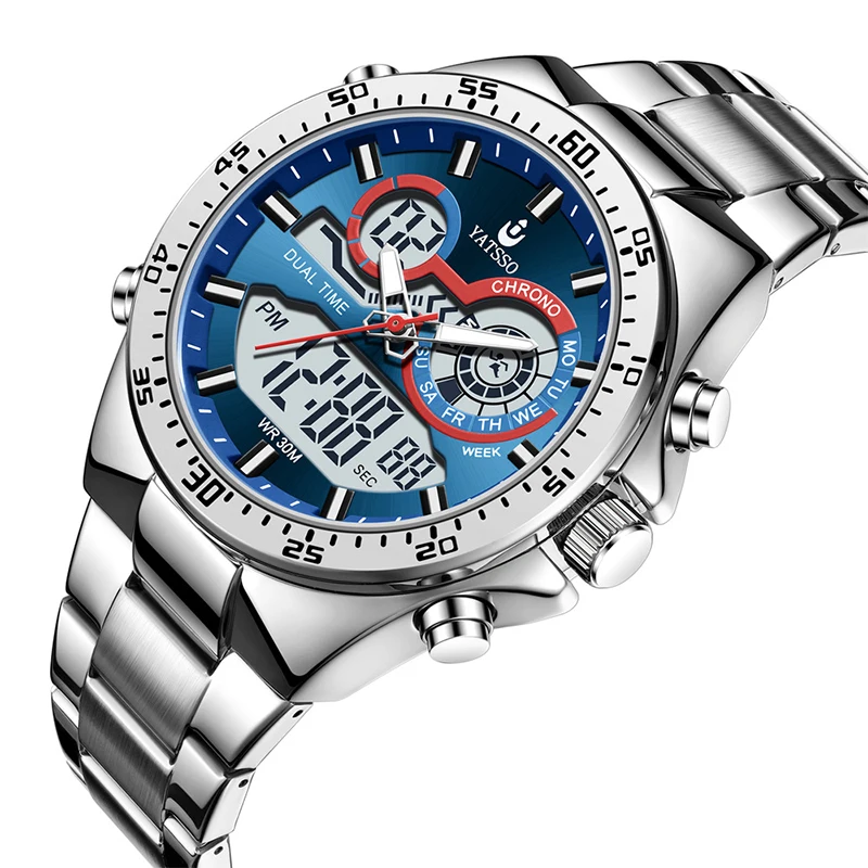 YATSSO Watch for Men Military Army Waterproof Watches Clock Quartz Wristwatches Man Sport Dual Display Relogios Masculino