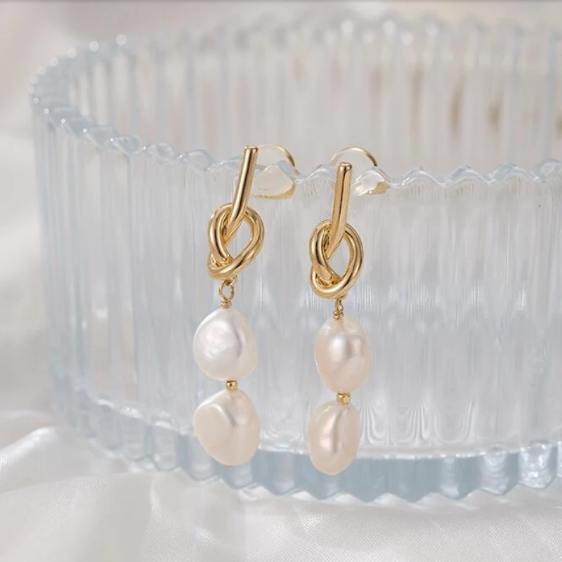 

Shining U Natural Pearl Dangle Earrings Light Yellow Gold Color Fashion Jewelry Gift