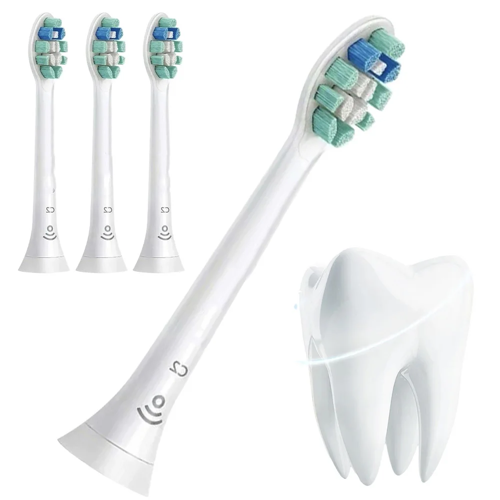 4Pcs Toothbrush Heads White Replacement Toothbrush Heads Plaque Defence Toothbrush Brush Head for Philips Sonicare C2 Optimal 6