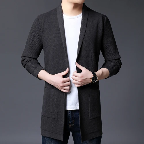 thumbnail image 1 of Suéter de lana largo de alta calidad para otoño, nuevo, chaqueta informal de lana para hombre, suéter de longitud media, 1 of 5
