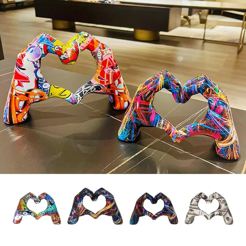 

Graffiti Hand Love Statue Colorful Painting Heart Gesture Sculpture Wedding Ornaments Art Figurines Heart Hands Sculpture Statue