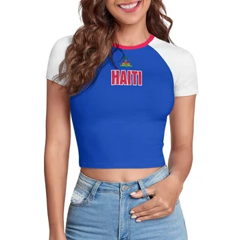 High Street Wear Hot Girls Carribean Flagged Cropped T Tops Custom Haiti Flag Color POD Womens Y2K Sexy Crop Baby Tee Gym Top 1