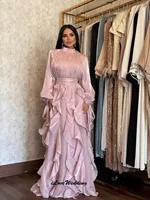 Customized High Neck Prom Dress 2025 Long Sleeve Elegant Wedding Party Dress A-Line Ruffles Pleated Formal Gowns Floor Length - Image 4
