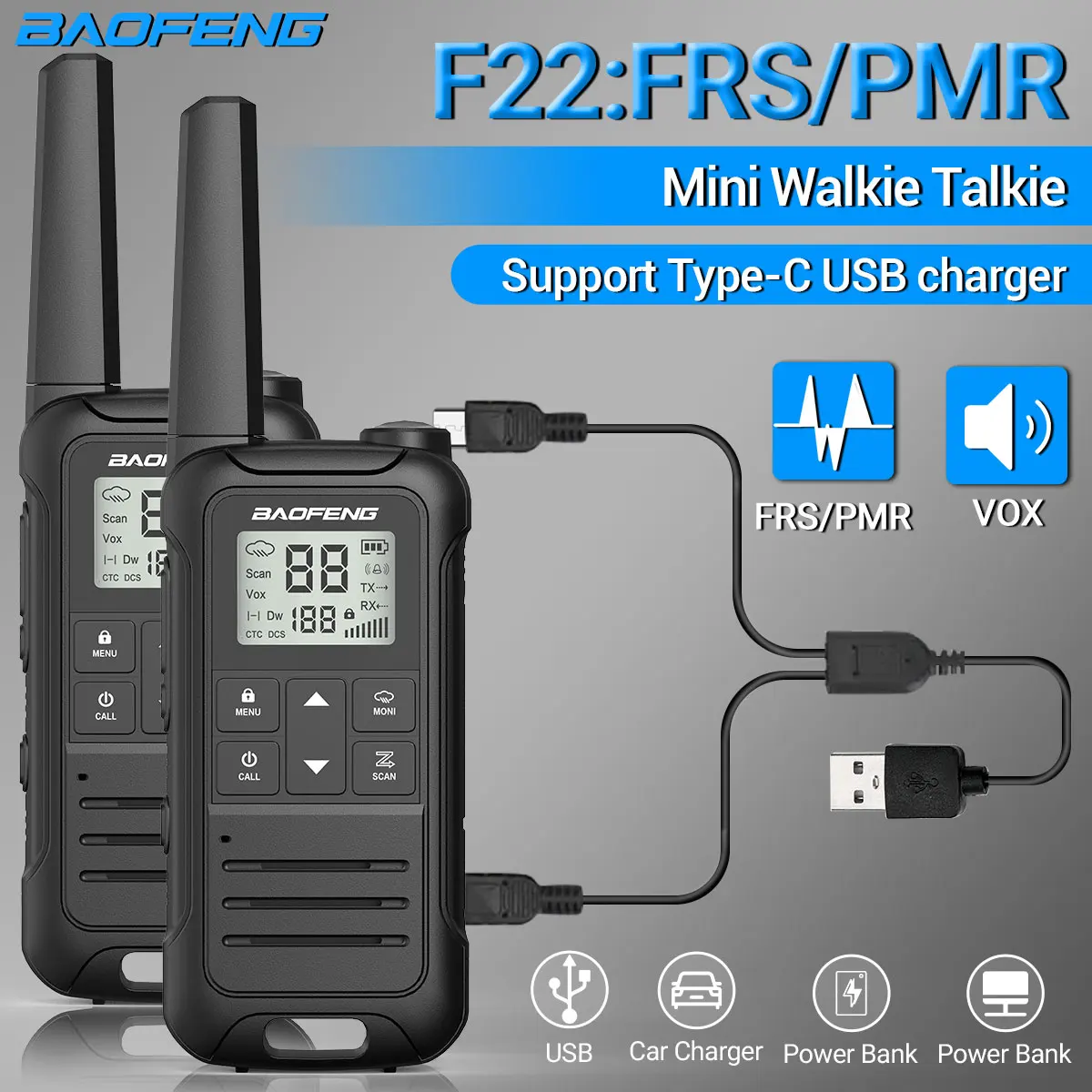 Baofeng-Talkie-walkie portable F22, mini radio de communication  professionnelle PMRbishop/FRS, 2 pièces