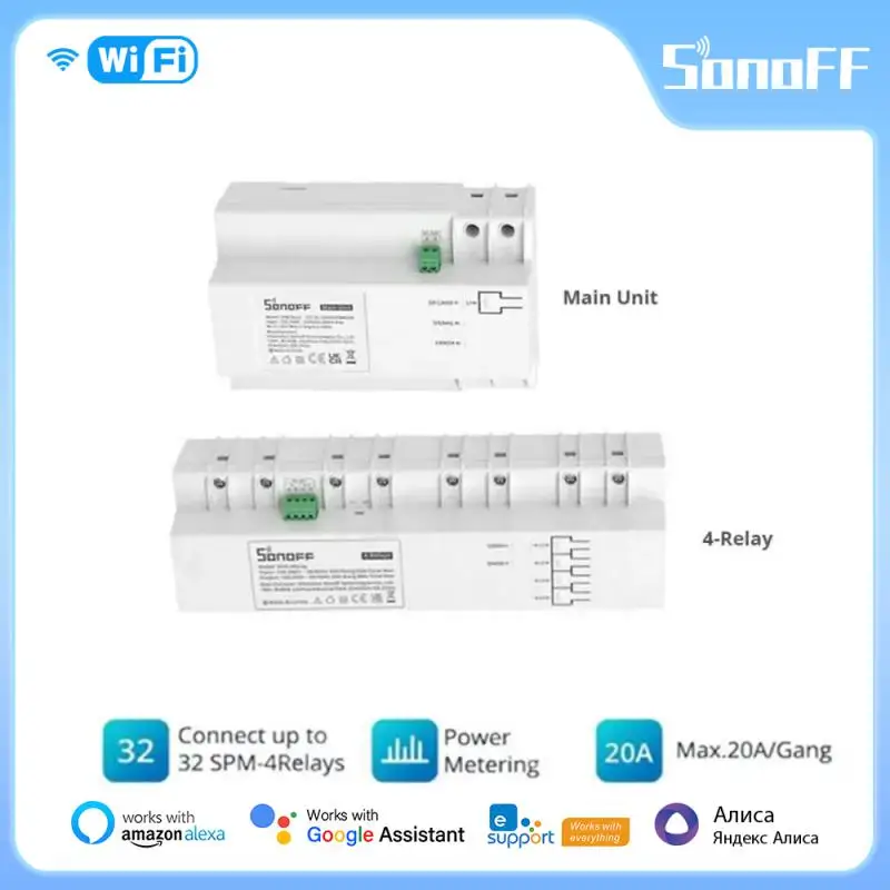 

SONOFF SPM Smart Stackable Power Meter RS-485 20A/Gang 4-Relay Overload Protection Metadata Monitoring Smart Management System