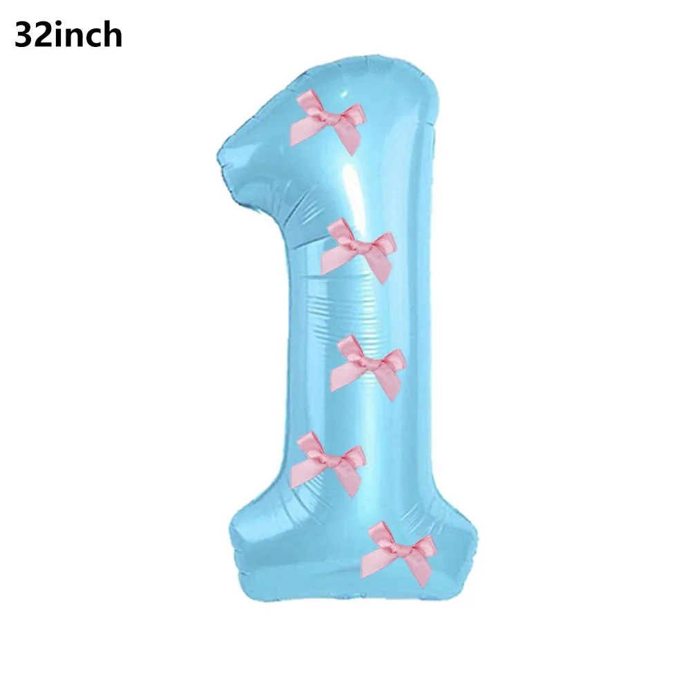 32 Blue, Pink, and Black Number Balloons with Ribbon Bows