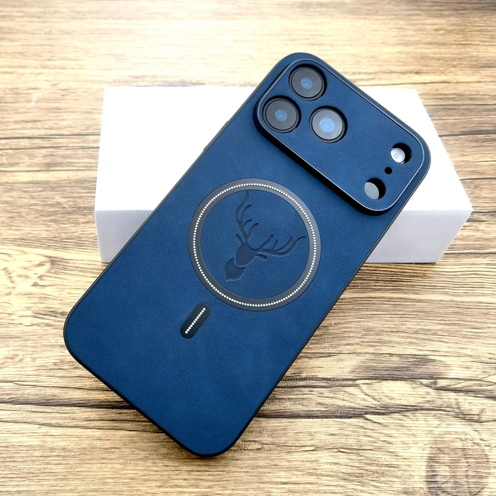 Luxury Faux Leather Retractable Case with Magsafe Wireless Charging Capability