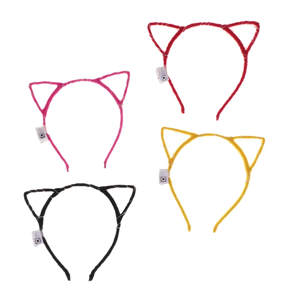 4 Pcs Cat Ear Hair Hoop Glitter Headband Cosplay Costume Kit LED Delicate Embellished 4