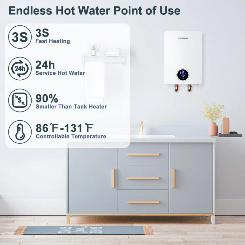 Electric Tankless Water Heater, ECOTOUCH 27kW on Demand Hot Water Heater Electric 240V Instant Tankless Hot Heater