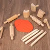Children Kitchen Play Set Plasticine Accessory DIY Slime Play Dough Wooden Tools Roller Stamp Rolling Pin Spoon Pretend Utensils 3