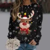 Cotton Christmas Pullover Womens & Girls Xmas Pattern Snowflakes & Reindeer Heads Full Printed Long Sleeve New Year Sweatshirt 4