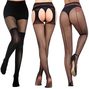 Fashion Black Hollow-Out Goth Fishnets Pantyhose Faux Thigh High Tights Mock Suspender Pantyhose Sexy Goth Fishnets Stocking