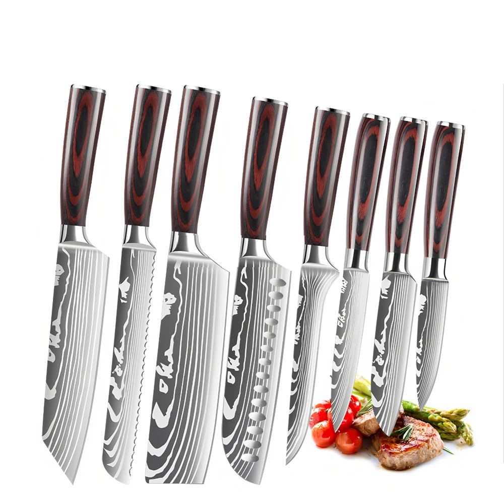 8-teiliges Ultrascharfes Edelstahl-Kochmesser-Set Santoku Nakiri Schneidemesser Ausbeinmesser für Küche Restaurant Kochutensilien – Detail 1
