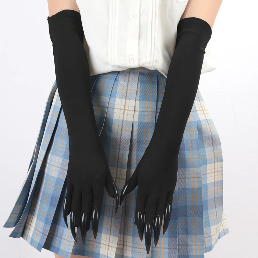 Witch Gloves - Black Satin Mittens for Halloween Cosplay