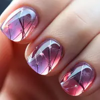 24pcs Short Round False Nails French Blue Sparkling Pearl White Wavy Love Heart Full Cover Detachable Press On Nail Tips 1