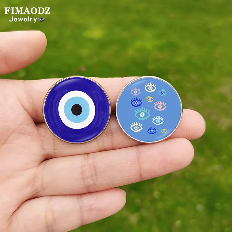 New Blue Evil Eye Pin Badge Glass Cabochon Brooches for Men Women Amulet Symbol Lapel Pins for Jackets Bag Decoration