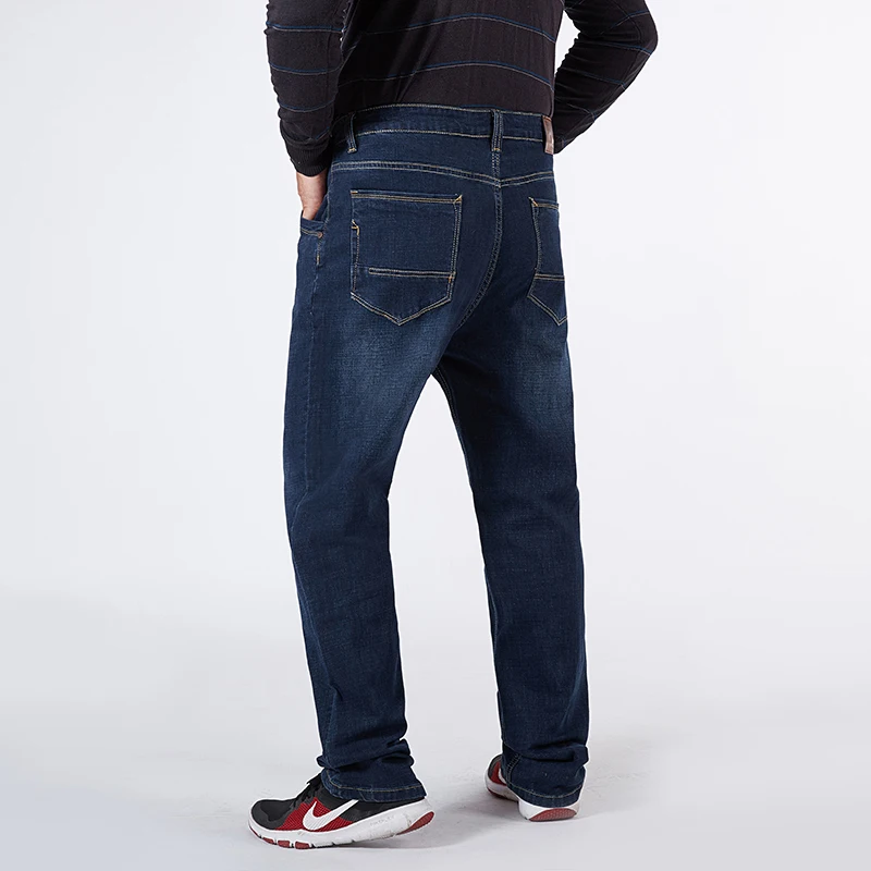 Plus Size 42 44 46 48 50 52 Autumn Winter New Men's Classic Jeans Loose Straight Denim Trousers Stretch Brand Pants Black Blue 5