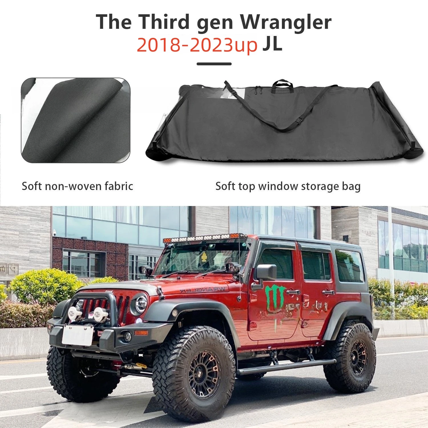 Auto Outdoor Freedom Panel Soft Roof Top Window Storage Bag Per Jeep Wrangler Jl Jlu 2018 2019 2020 2021 2022 2023 Up