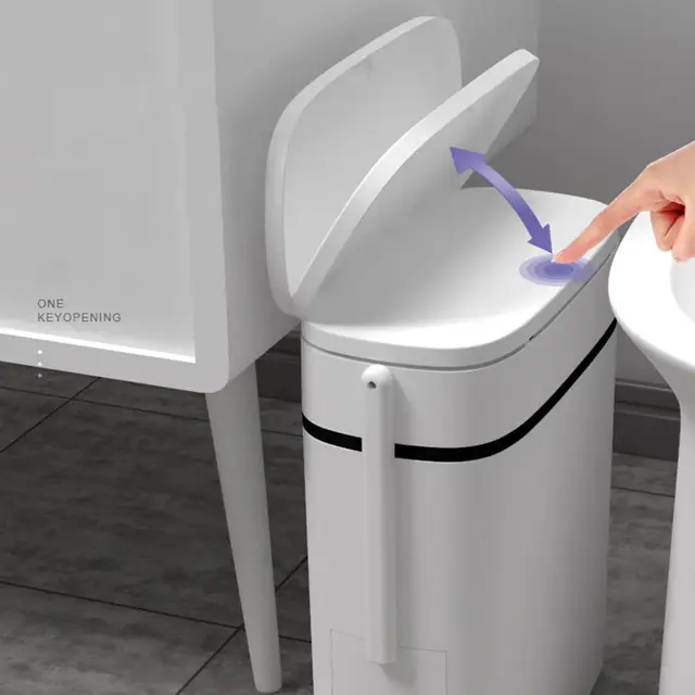 Narrow Trash Can with Toilet Brush Wastebasket for Kitchen Office
