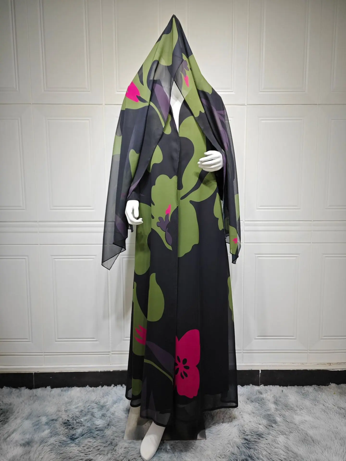 طقم ملابس إسلامية عربي من قطعتين للنساء، حجاب وعبا...