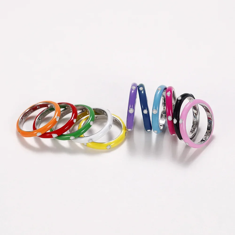 2024 New enamel handmade drip oil ring, high-end rainbow eternal stackable, women's wedding party engagement jewelry gift 3