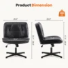 JHK PU Leather Cross Legged Office Chair Armless Desk Chair with Dual-Purpose Base Adjustable Swivel Fabric Task Vanity Home 4