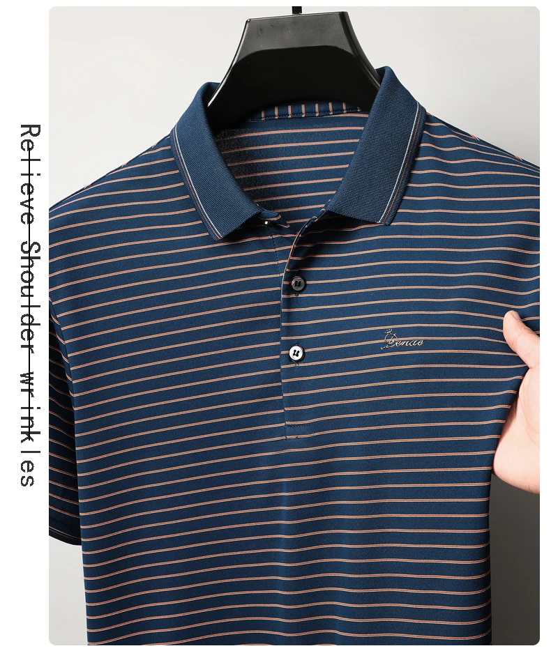 High quality luxury brand short sleeve polo shirt exquisite emboss comfort casual summer lapel T-shirt fashion stripe men's wear 14 S1144d023176f40b4bb564157c176ec80U