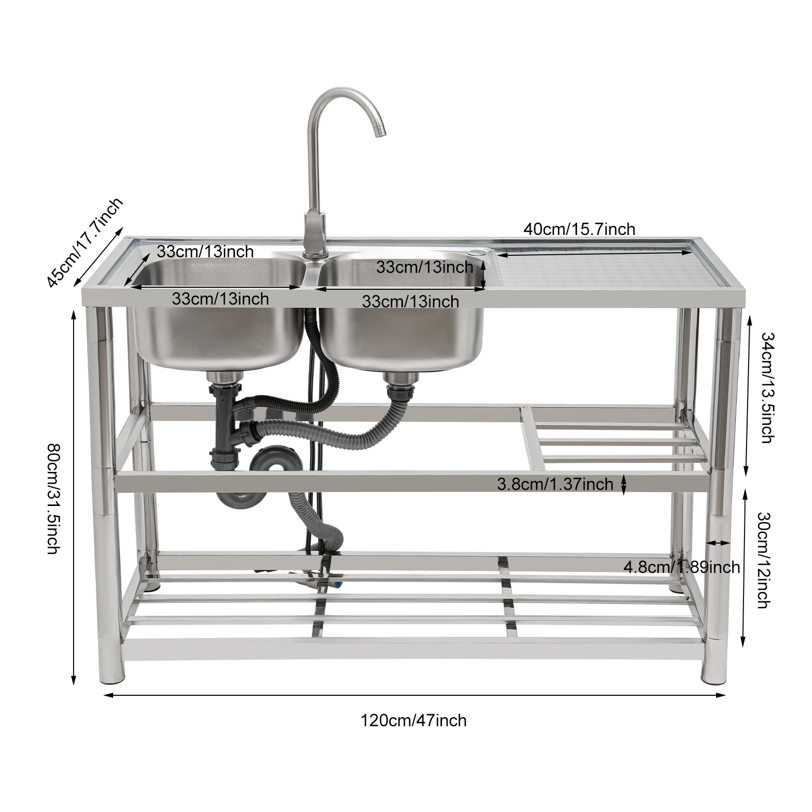 Stainless Steel Vegetable Washing Basin, Sink, Double Groove with Bracket, Thickened Double Basin 3
