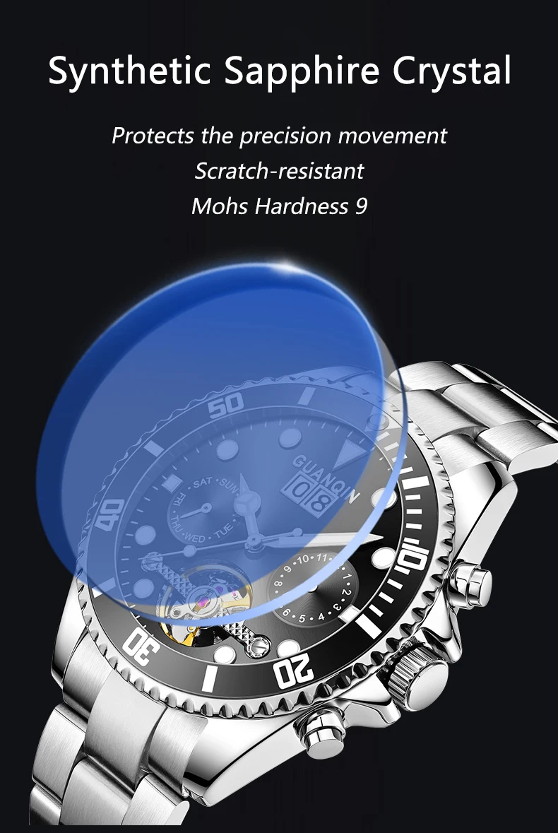 GUANQIN Orologio meccanico automatico originale da uomo, 42 mm, quadrante grande, scheletro, data, settimana, orologi da polso da uomo di lusso di alta marca_voghion.com