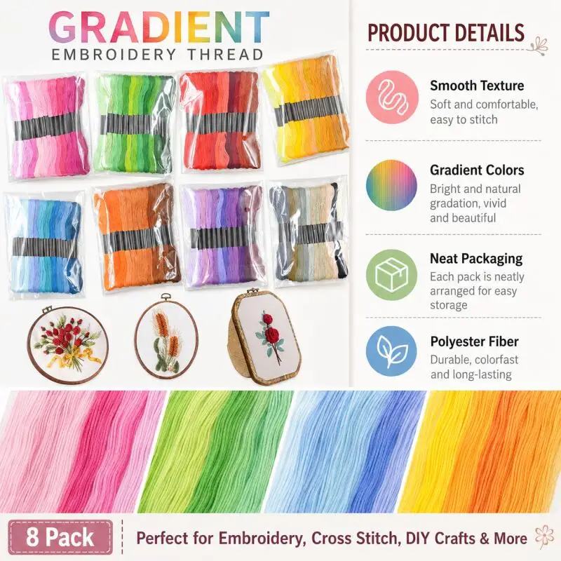 Vibrant Gradient Multicolor Embroidery & Sewing Thread Set