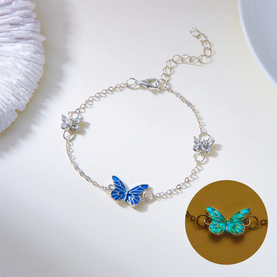 Aurora Tears Schmetterling Halskette/Ohrringe Set 925 Sterling Silber Mai Birthstone Green Emerald Jewelry Set Tiere Schmuck für Frauen und Mädchen DS0045G