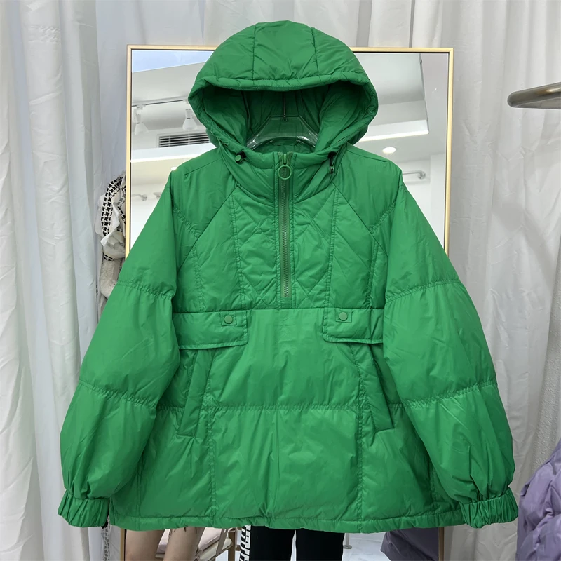 

Женский пуховик на молнии, теплый пуловер с капюшоном, свободного покроя, большие размеры, Осень-зима 2023