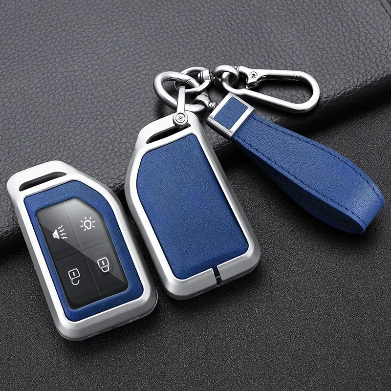 Zinc Alloy+ Leather Car Key Case Cover for Volvo FH16 CARGO 555 FM Heavy Truck 2 4 Button Remote Key Protection Shell Holder Bag
