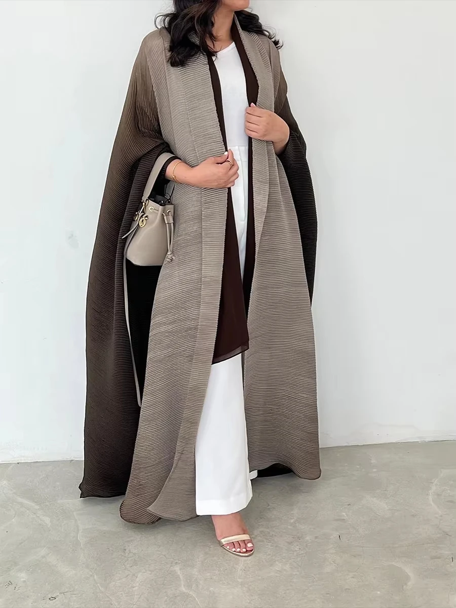 Miyake Fold New Women's Long Sleeve Windbreaker Gradient Color Loose Large Sunscreen Headscarf Abay Long Robe