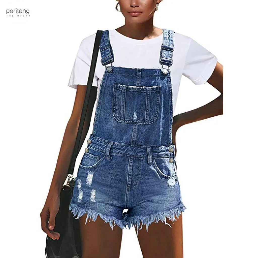 

2023 Fashion Sexy Ripped Hole Denim Overalls Women Summer Jumpsuit Female Denim Rompers Playsuit Salopette Straps Shorts Rompers