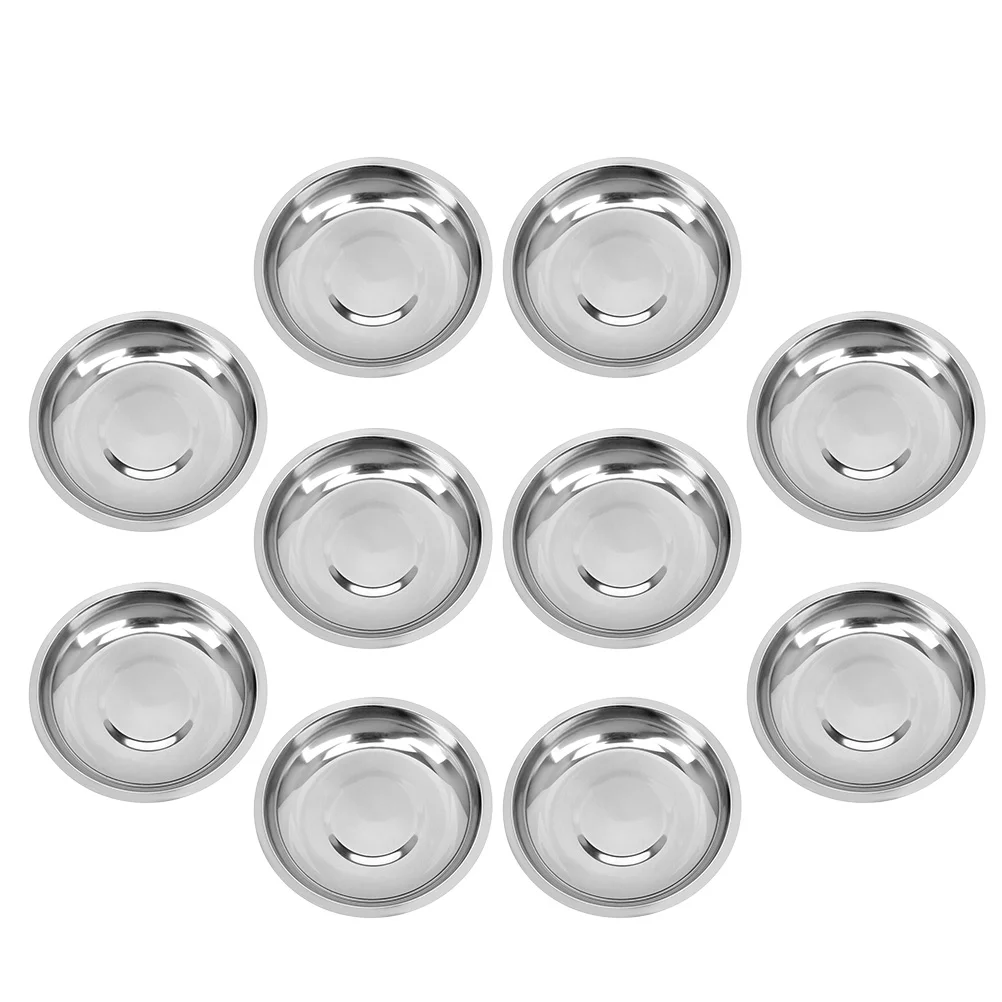 10 Pcs Butter Tray Metal Dip Bowls Cake Pan Set Flavor Dish Serving Tray Round Appetizer Plates Dessert Stainless Steel Plate