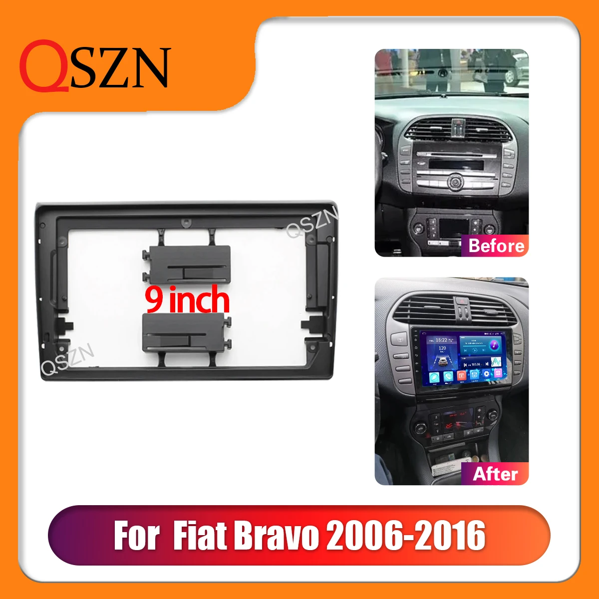 

QSZN 9 Inch Car radio Frame Fascia For FIAT BRAVO 2006+ GPS Auto Stereo Panel Dashboard Mount Kit Installation 2 Din Trim Cover