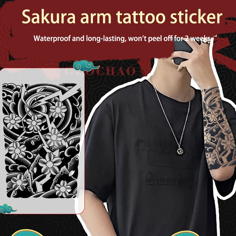 

Реалистичные временные 3D татуировки «рука цветущей вишни» для мужчин, мальчиков и детей, моющиеся татуировки