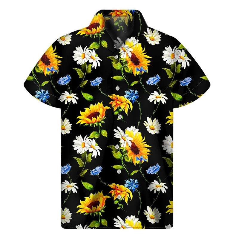 thumbnail image 1 of Camisa hawaiana con estampado 3D de girasoles para hombre, ropa para hombre, camisas hawaianas florales, blusas de manga corta de verano, blusa con botones y solapa de calle, 1 of 5