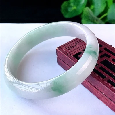 

Natural Burmese Light Green Flower Jadeite 54mm-64mm Bracelet Elegant Princess Jewelry Best Gift for Girlfriend for Mom