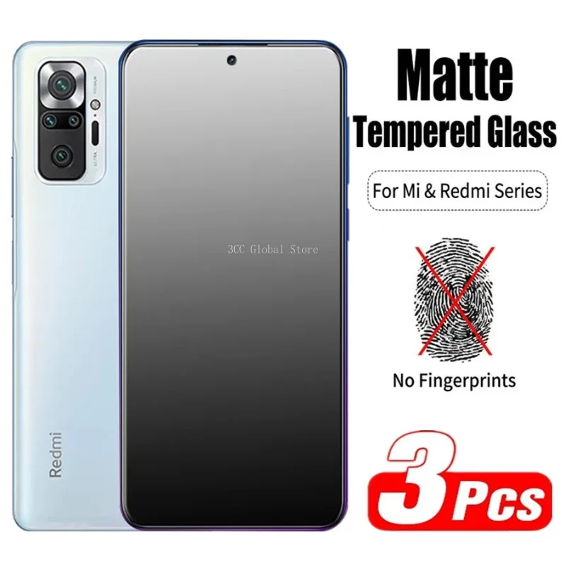 3Pcs Matte Protective Glass for Poco X3 M3 M4 Pro F3 Frosted Screen Protectors for Redmi Note 10 9 8 Pro 9S 9T 8T 9A 9C 10S 11