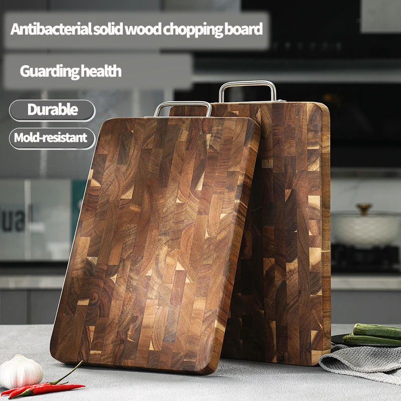 Thick End Grain Acacia Wood Cutting Board, Double Handle Heavy Duty Butcher Block, Mold Resistant Chopping Board for Kitchen 1