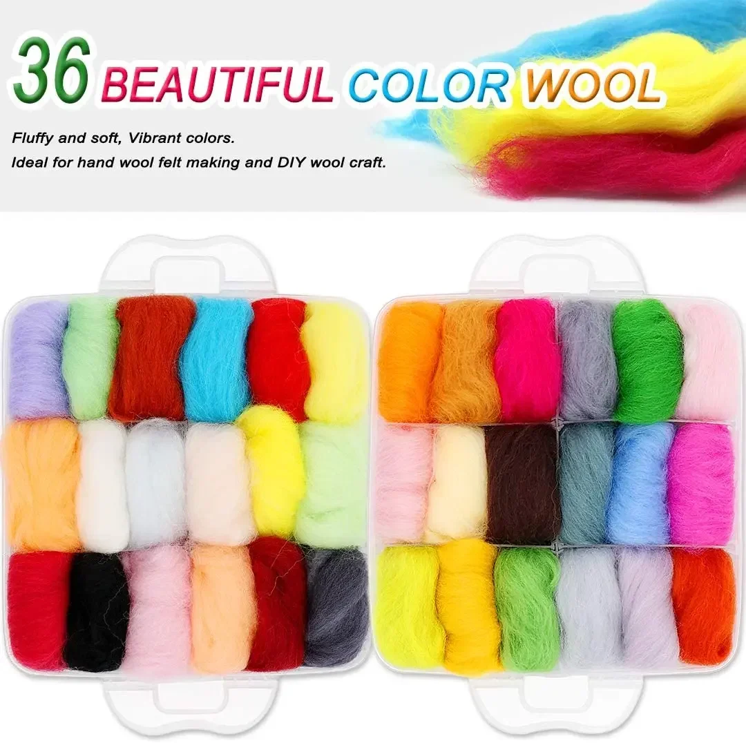 Needle Felt Kit 109PCS Set Wool Roving 36 Colors with Felt Tools and Storage Box for DIY Craft
