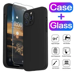 Black Shockproof Soft Phone Case with Tempered Glass Protective Cover for iPhone 6 or 6 s (Black)