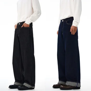 2025 Autumn/Winter High Quality American Danny Original Cow Red Ear Curled Edge Jeans Men's Straight Tube Loose Long Pants