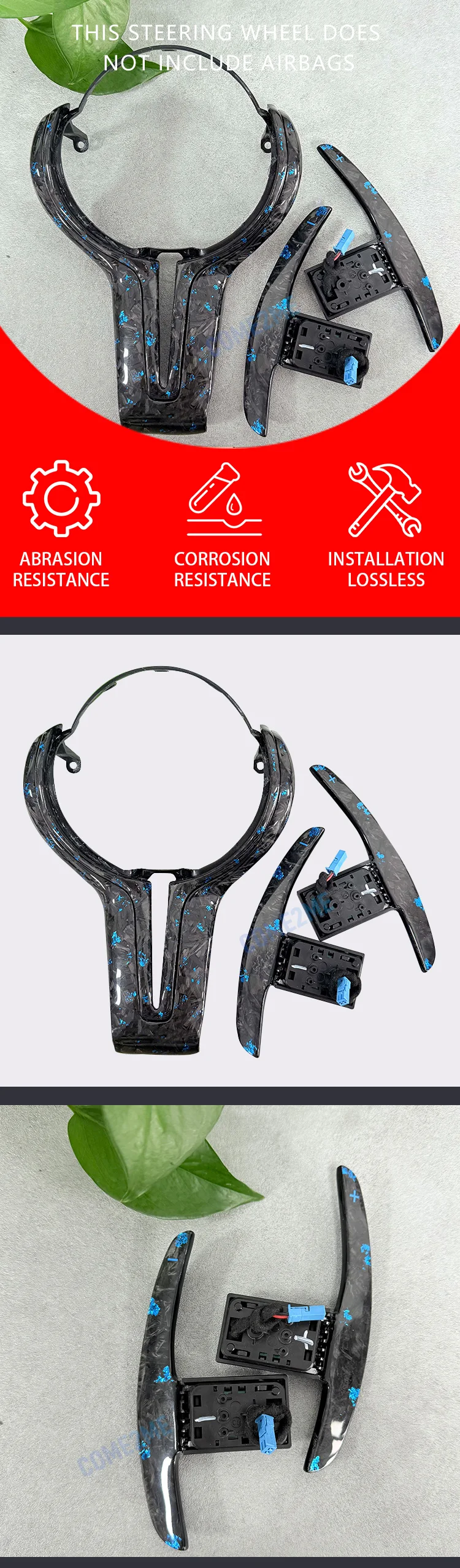 Customized blue patterned forged carbon fiber steering wheel shift paddles for B