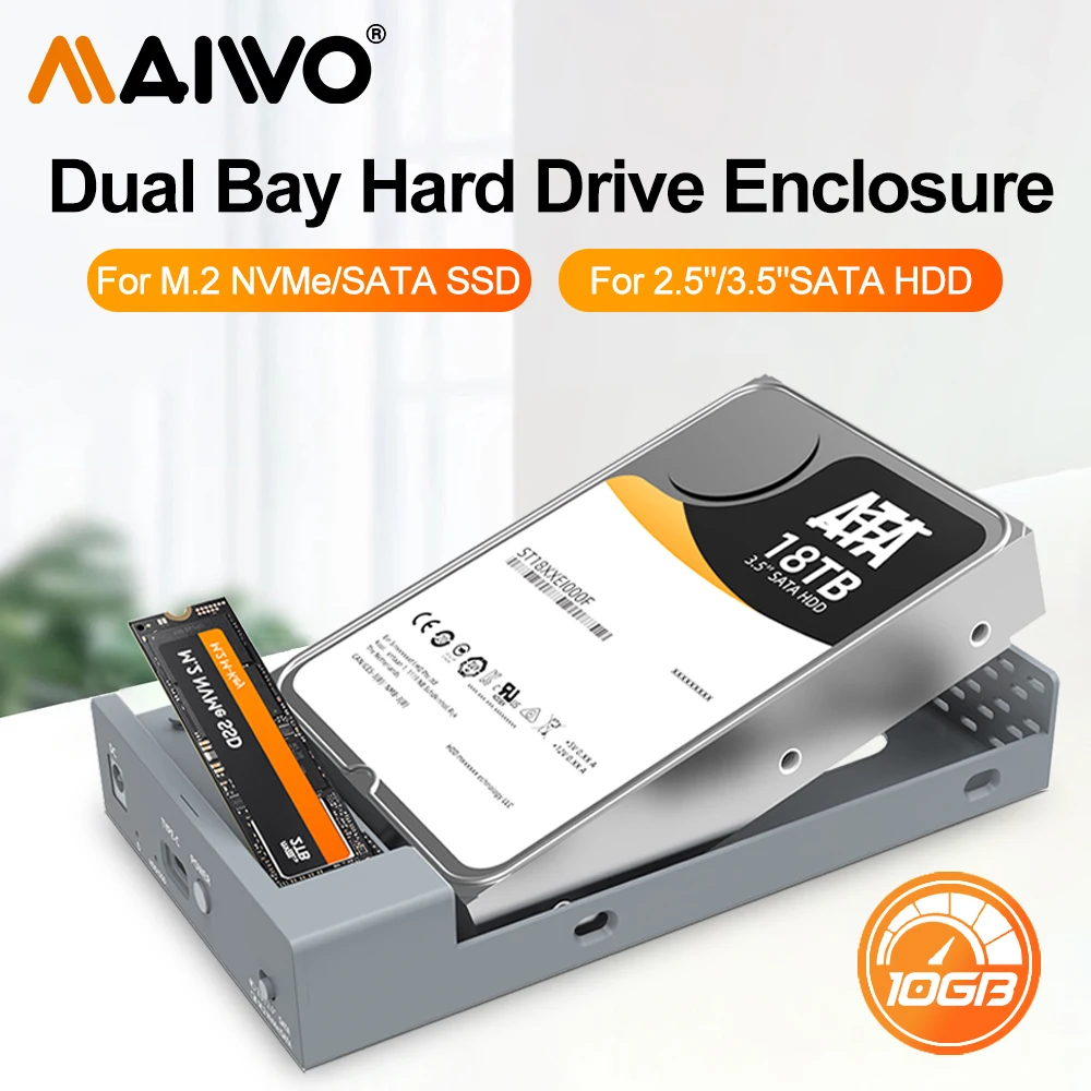 Gabinete Ssd Nvme Ngff 10gbps Pcie Case Ssd M.2 Portátil 2.5 3.5 Case Hdd para Usb c pc Laptop Maiwo-m2