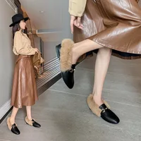 Retro Loafers 2024 Fashion Women's Shoes Autumn and Winter Women Velvet Warm Flat-bottomed Rabbit Fur Leather Shoes - Image 3